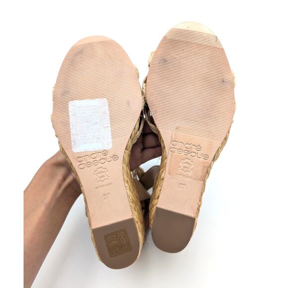 Andre Assous Milena Wedge Sandal Open Toe Women's Natural Size US6.5 EU37 - Picture 7 of 12